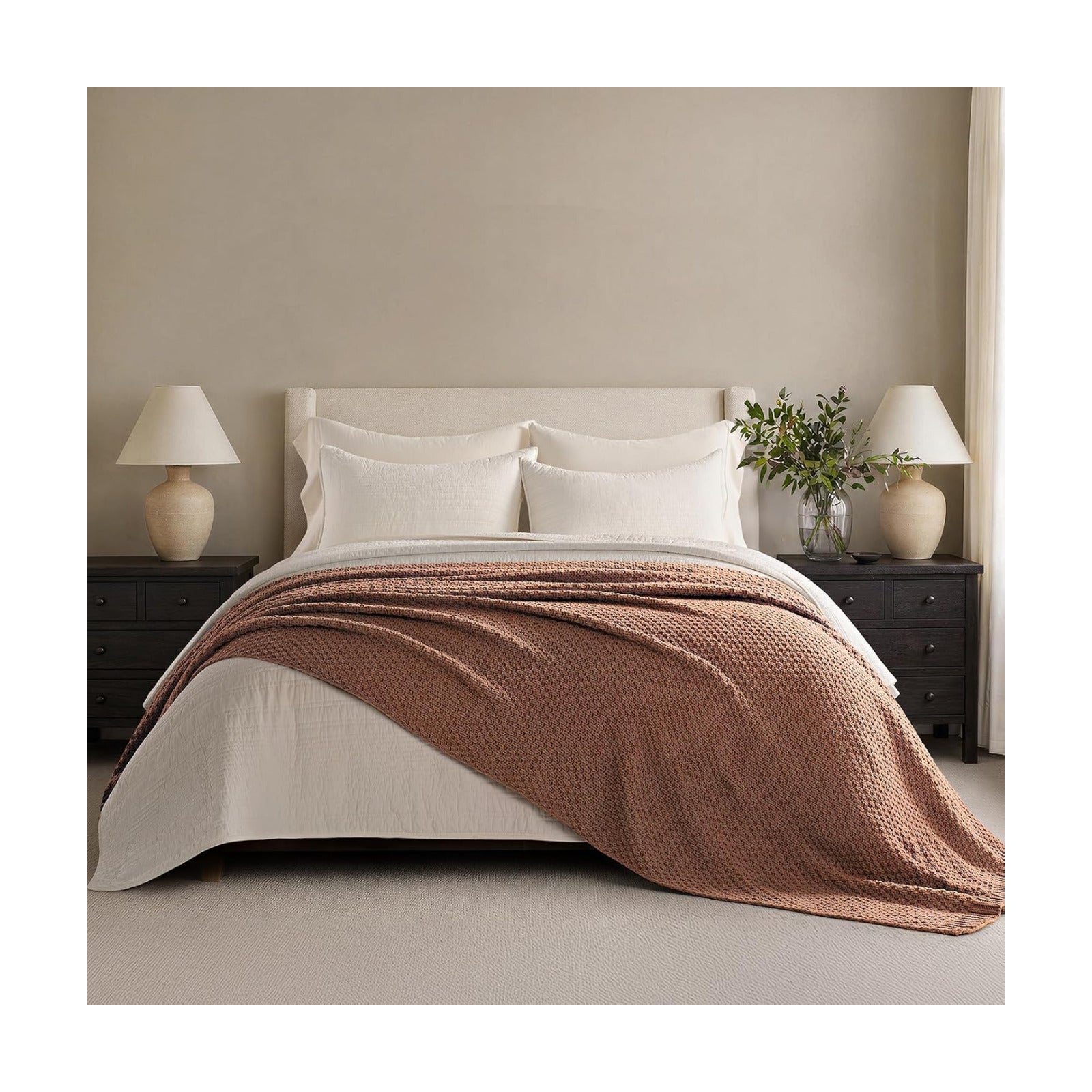 EVERGRACEHOME Chunky Chenille Knit Throw Blanket, 108x92, Terracotta Clay