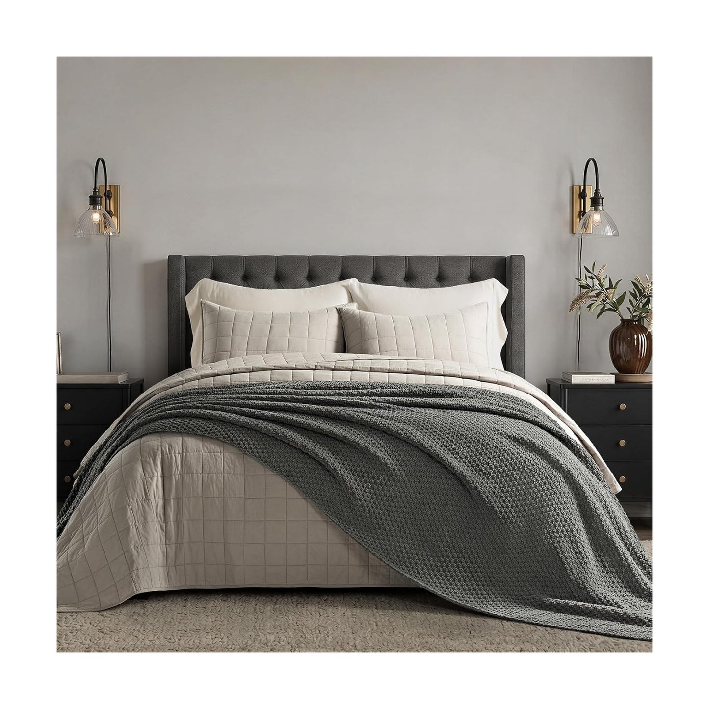 EVERGRACEHOME Chunky Chenille Knit Throw Blanket, 108x92, Charcoal Gray