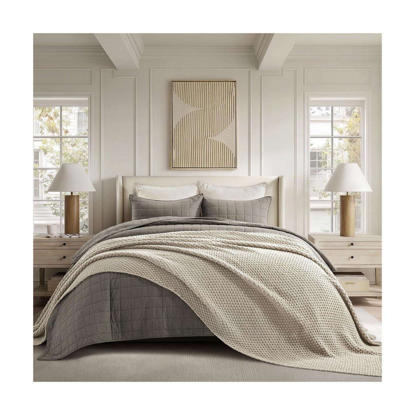 EVERGRACEHOME Chunky Chenille Knit Throw Blanket, 90 x 90, Warm Gray