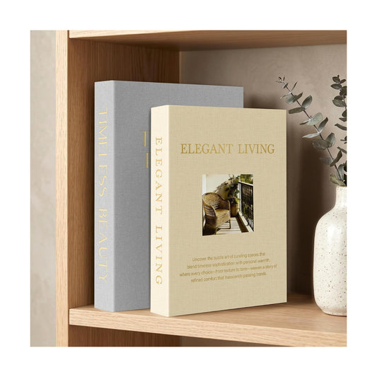 Modern Linen Faux Book Boxes / Gray-beige / Set of 2