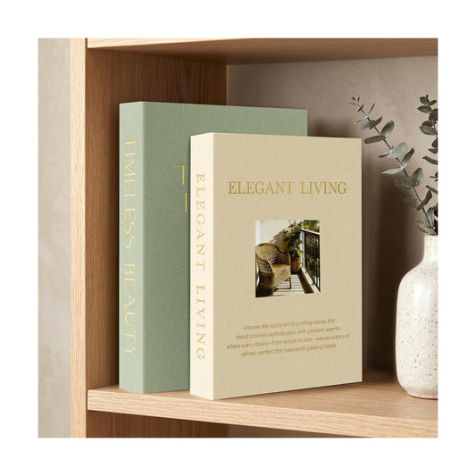 Modern Linen Faux Book Boxes / Sage-beige / Set of 2