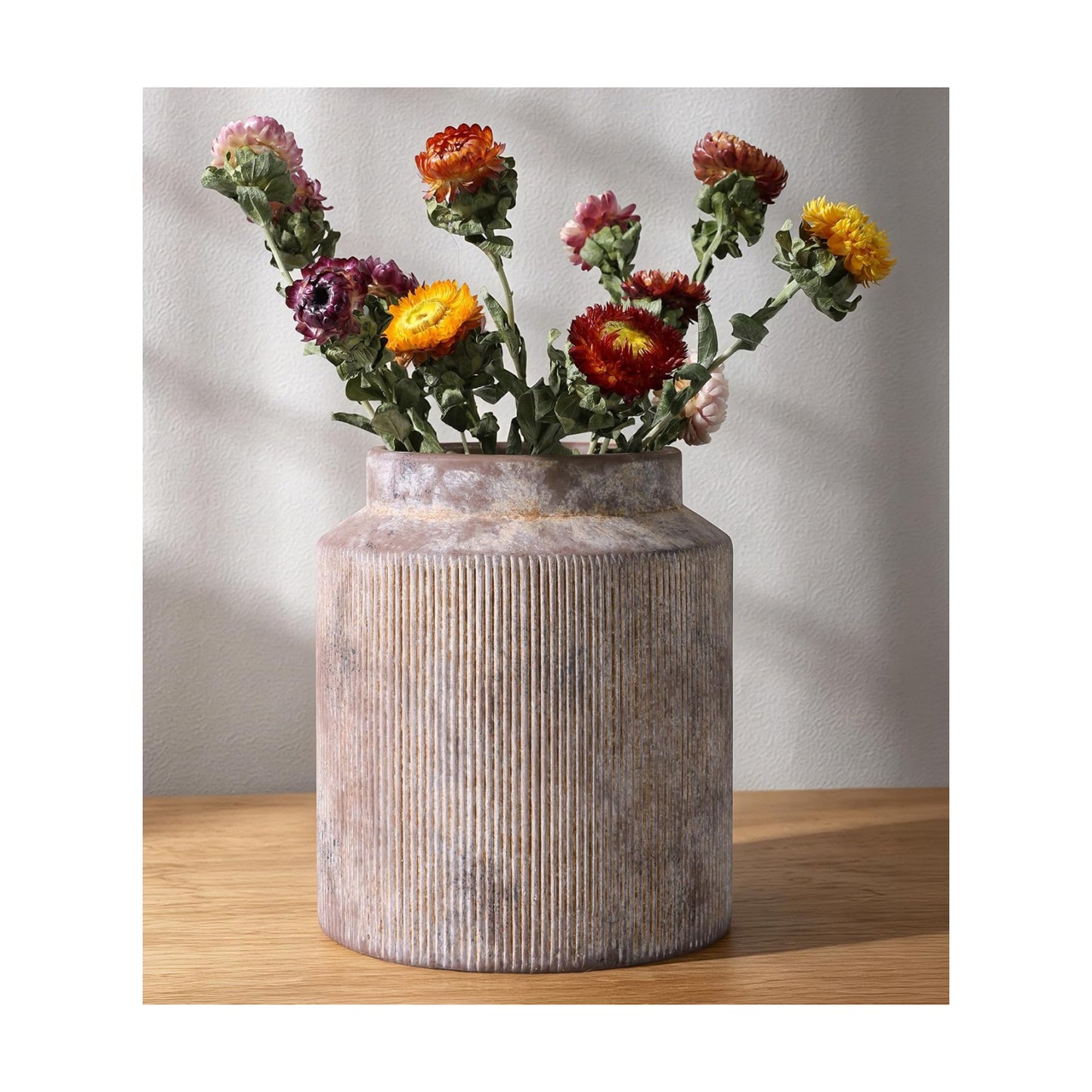 Ceramic Flower Vase Rustic Vases Modern Vase Short Wide Mouth Vases / Terracotta / 7 Inch
