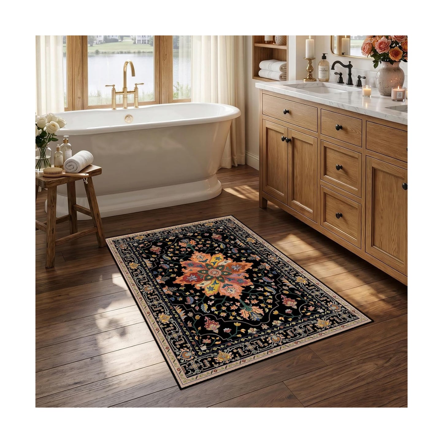 RELEANY Washable Area Rug, Small 2'6"x4', Black/Colorful