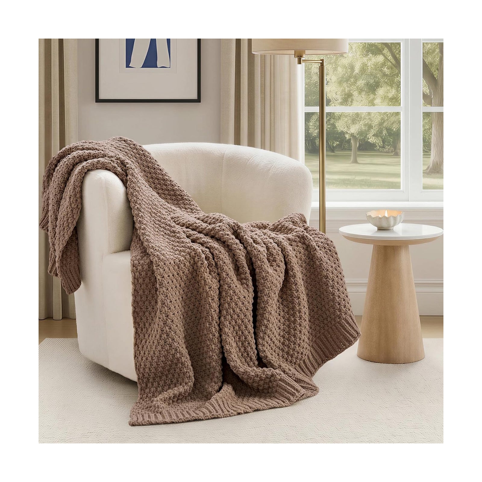 EVERGRACEHOME Chunky Chenille Knit Throw Blanket, 60 x 80, Rosewood