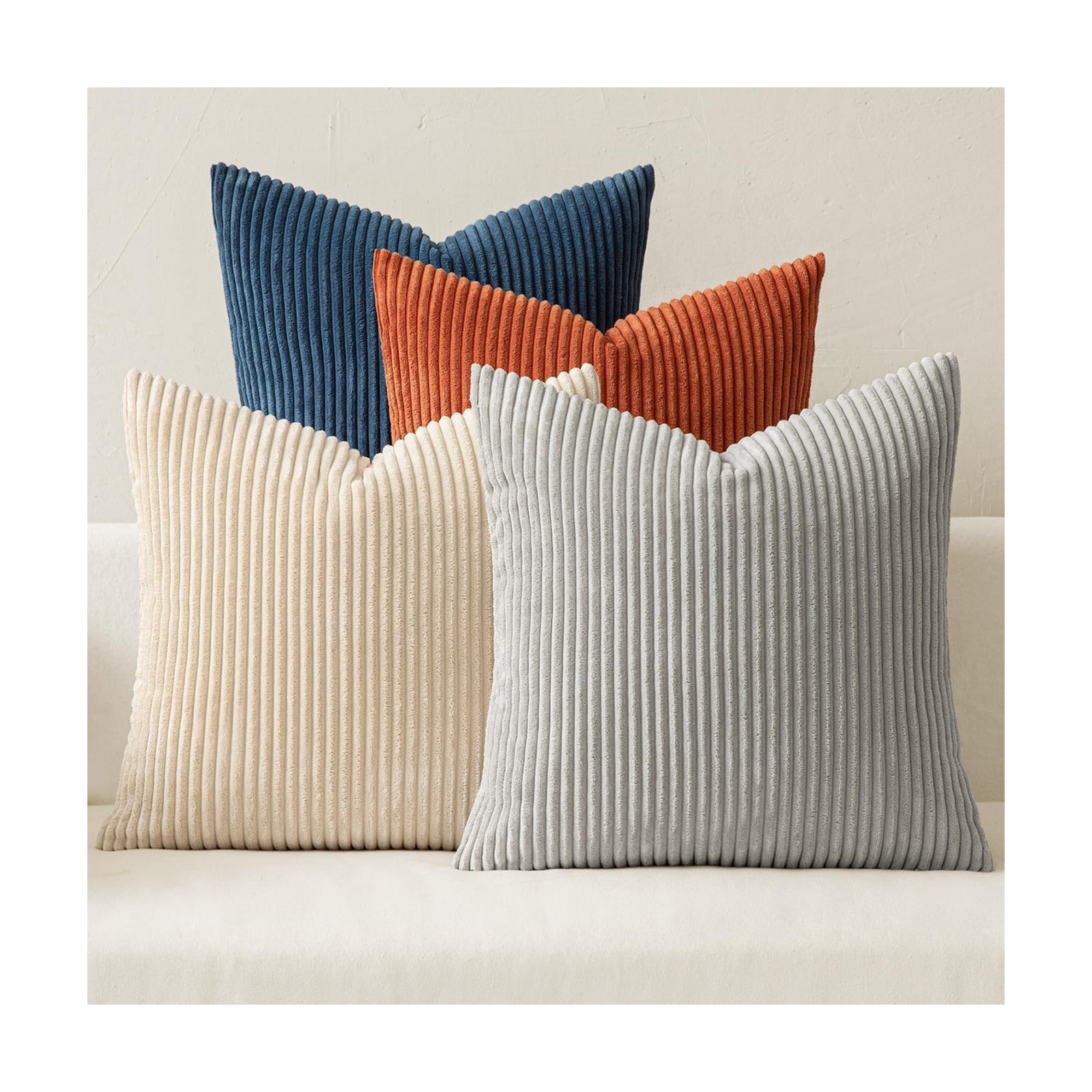 MIULEE Soft Corduroy Decorative Throw Pillow Covers Blue-Yellow 20x20