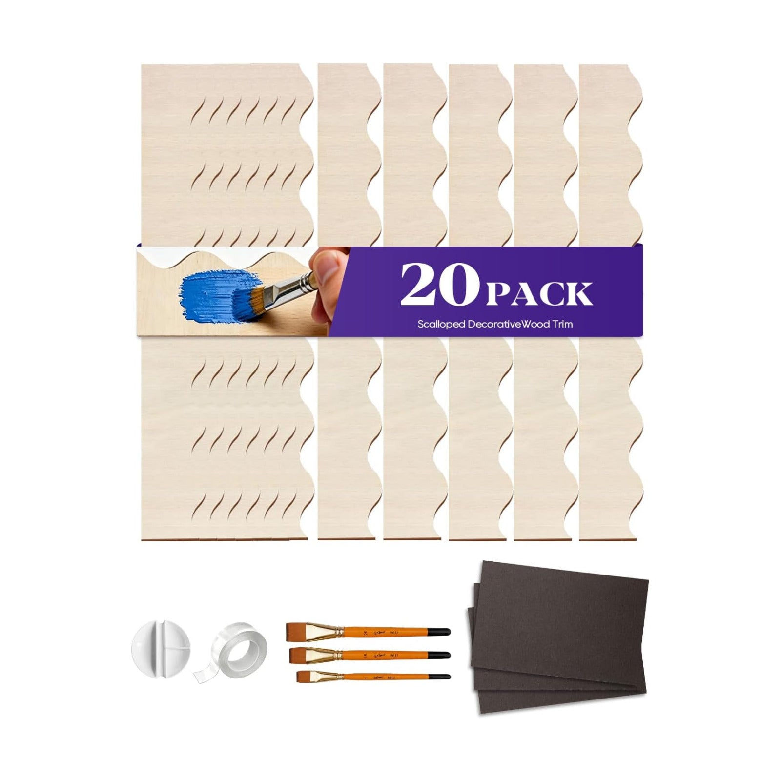Wood Scalloped Edge Trims / Set of 20