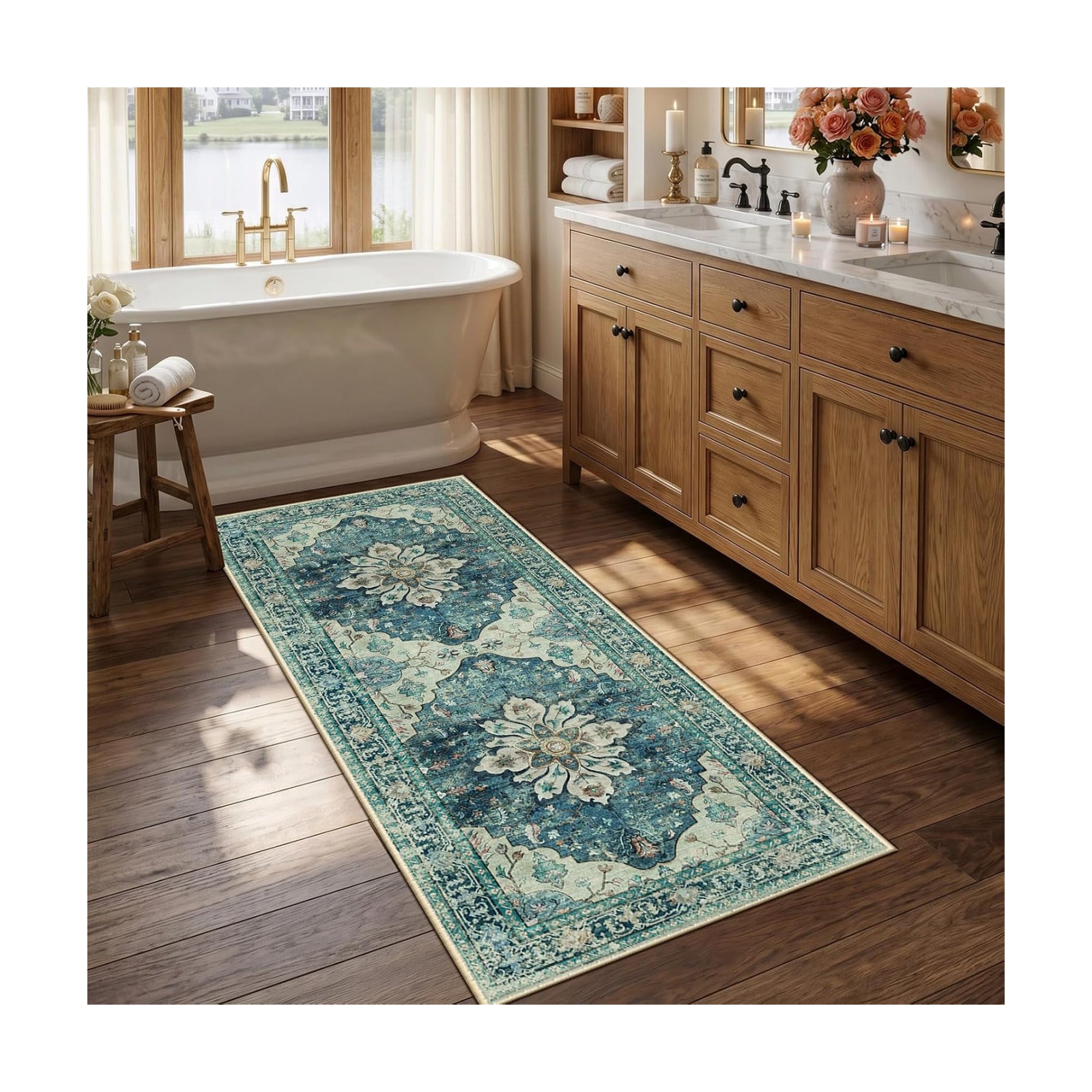 RELEANY Washable Area Rug, Runner 2'6"x5', Blue/Vintage Dark Blue