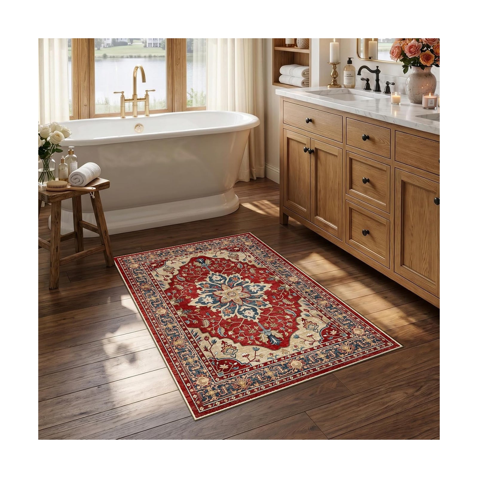 RELEANY Washable Area Rug, Small 2'6"x4', Red/Blue