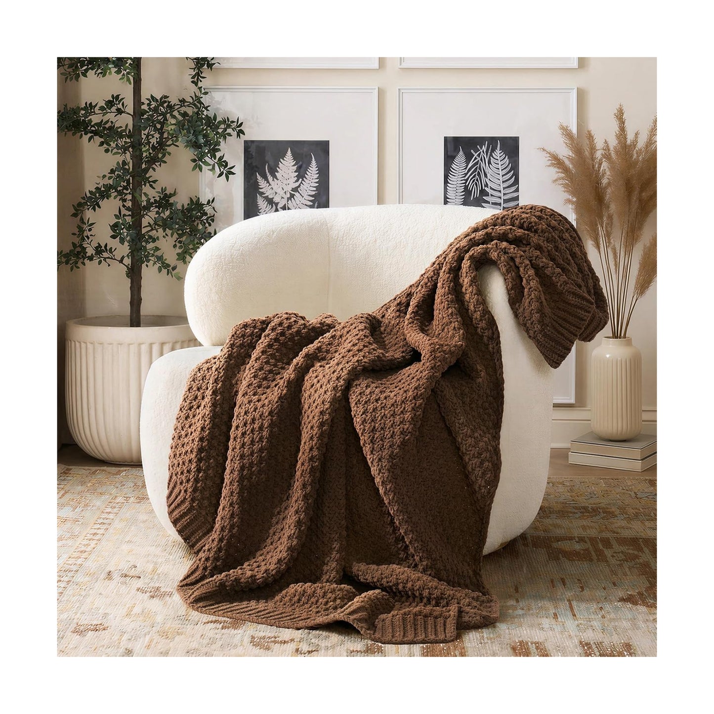 EVERGRACEHOME Chunky Chenille Knit Throw Blanket, 60 x 80, Burnt Orange