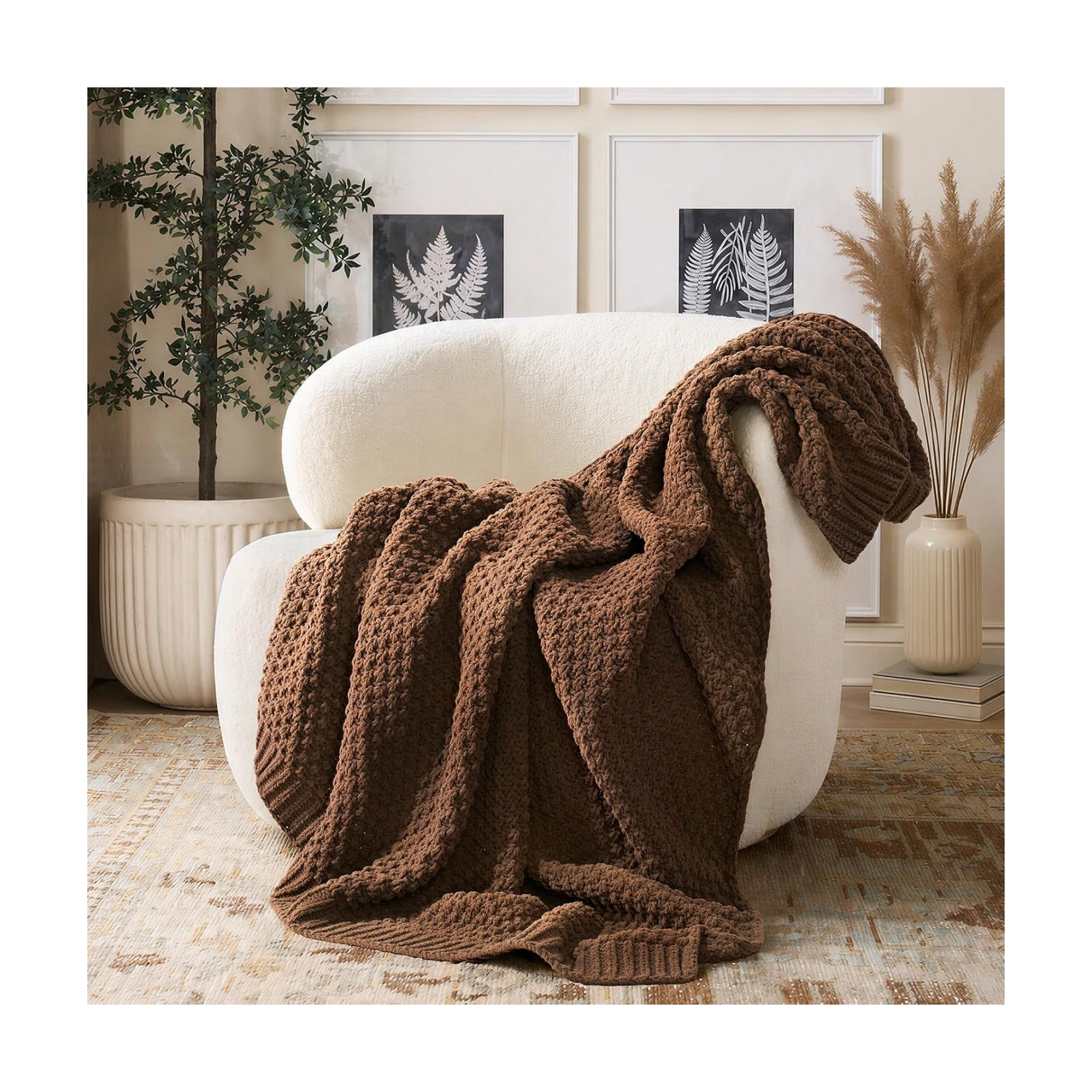EVERGRACEHOME Chunky Chenille Knit Throw Blanket, 60 x 80, Burnt Orange