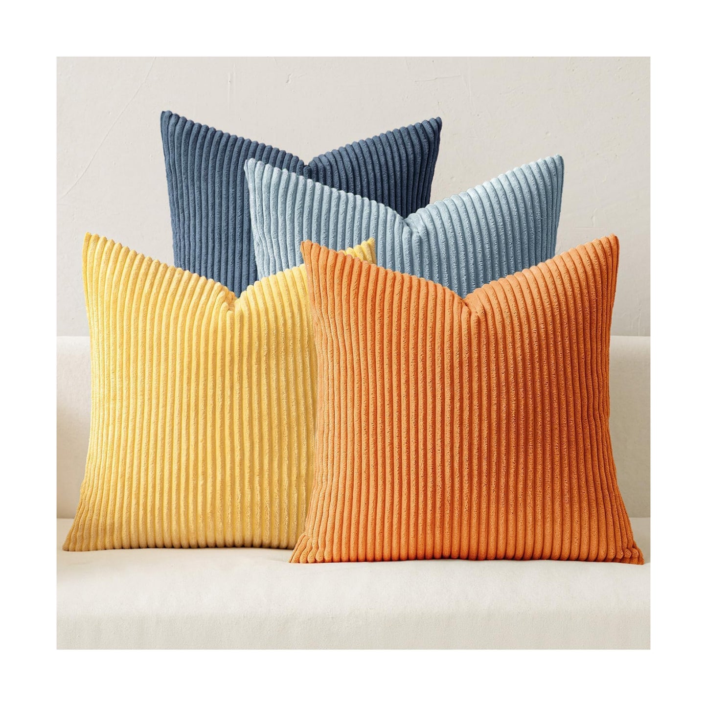MIULEE Soft Corduroy Decorative Throw Pillow Covers Blue-Orange 20x20