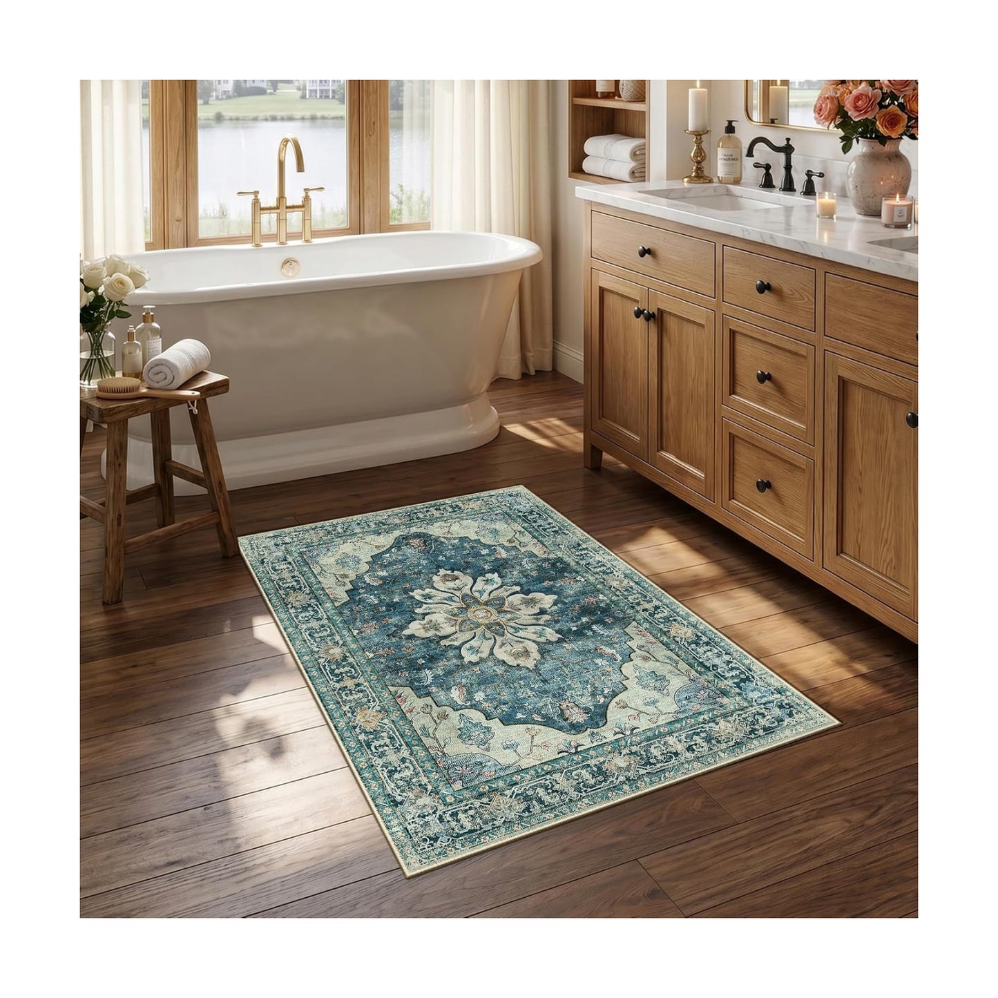 RELEANY Washable Area Rug, Small 2'6"x4', Blue/Vintage Dark Blue