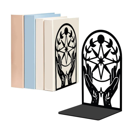 1 Pair Metal Decorative Bookend / Moon Phase Hand