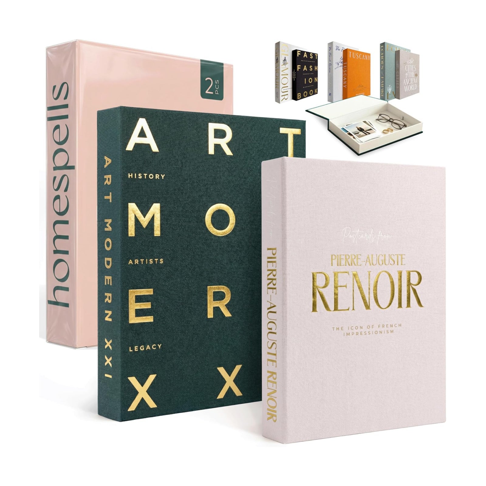 & Pink Linen Faux Books for Decoration / Art Modern XXI + Renoir / Green