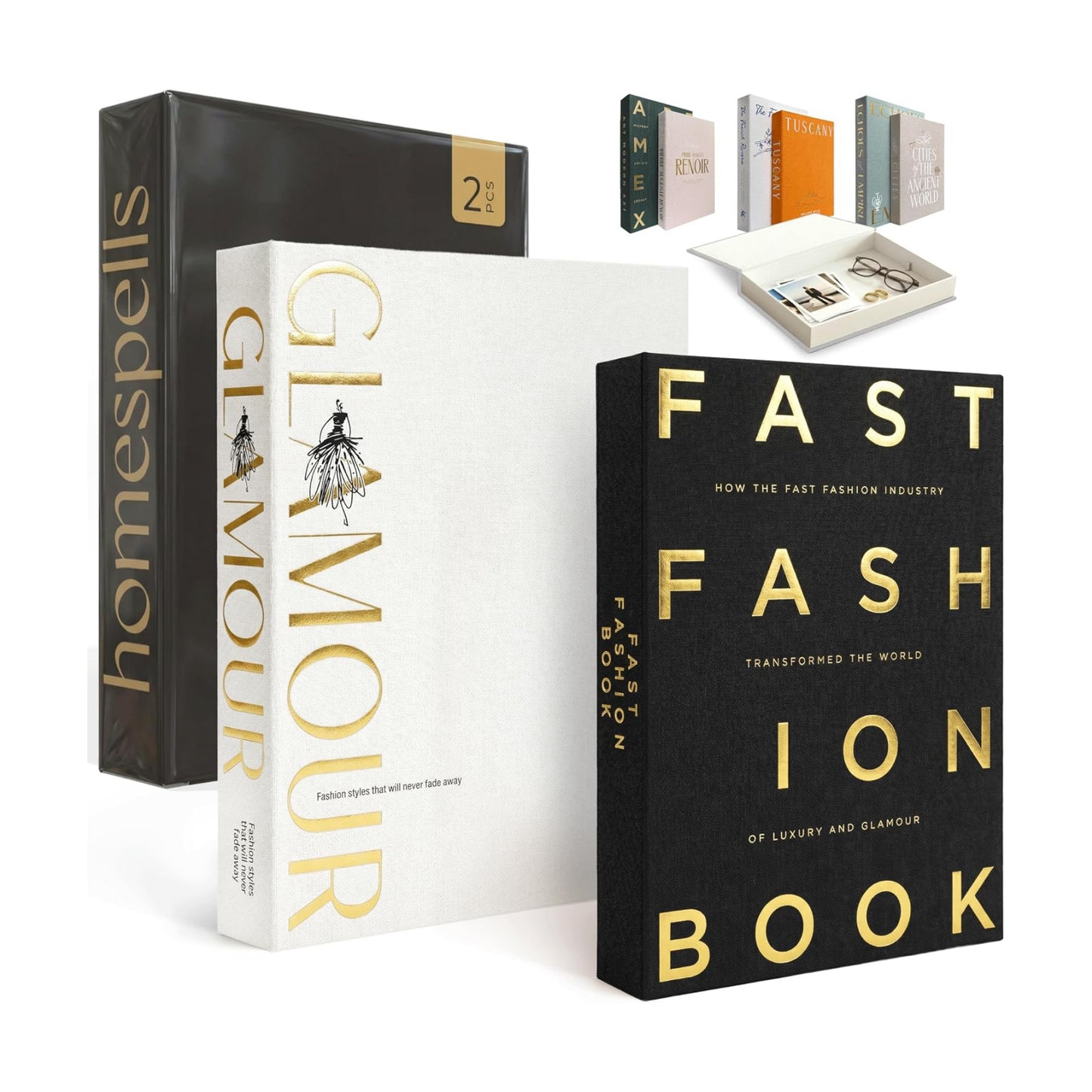 & Ivory Linen Faux Books for Decoration / Glamour + Fast Fashion / Black