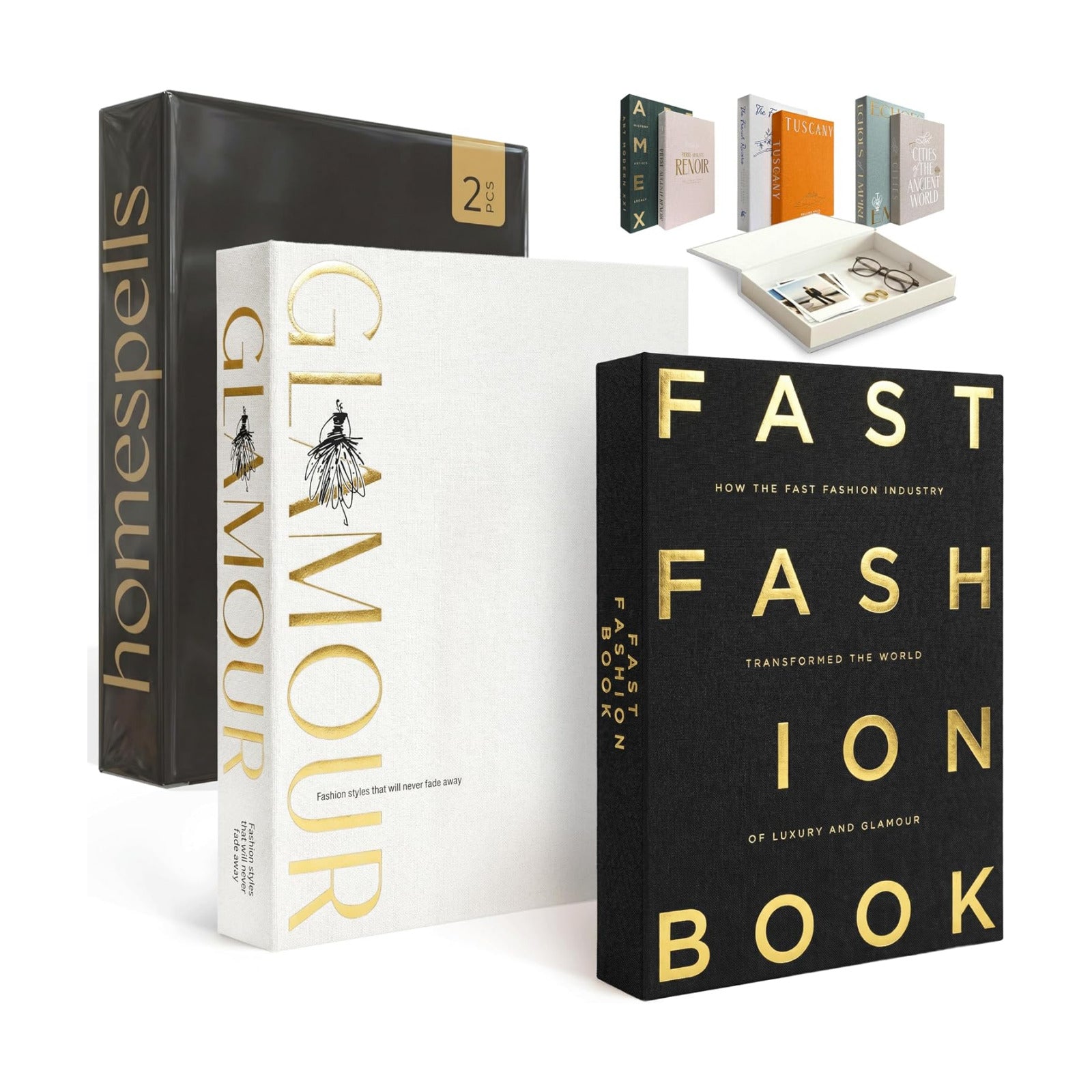 & Ivory Linen Faux Books for Decoration / Glamour + Fast Fashion / Black