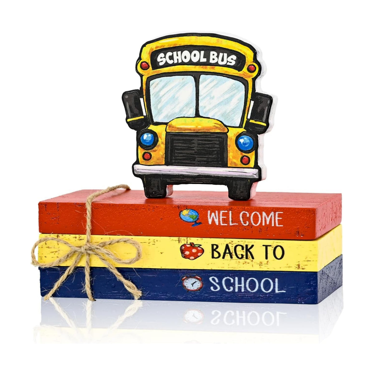 Smile Back to School Wooden Table Decor Apple, Math, Science, History Desktop Signs Classroom & Home Office Tabletop Decorations Gift for Students, Teachers