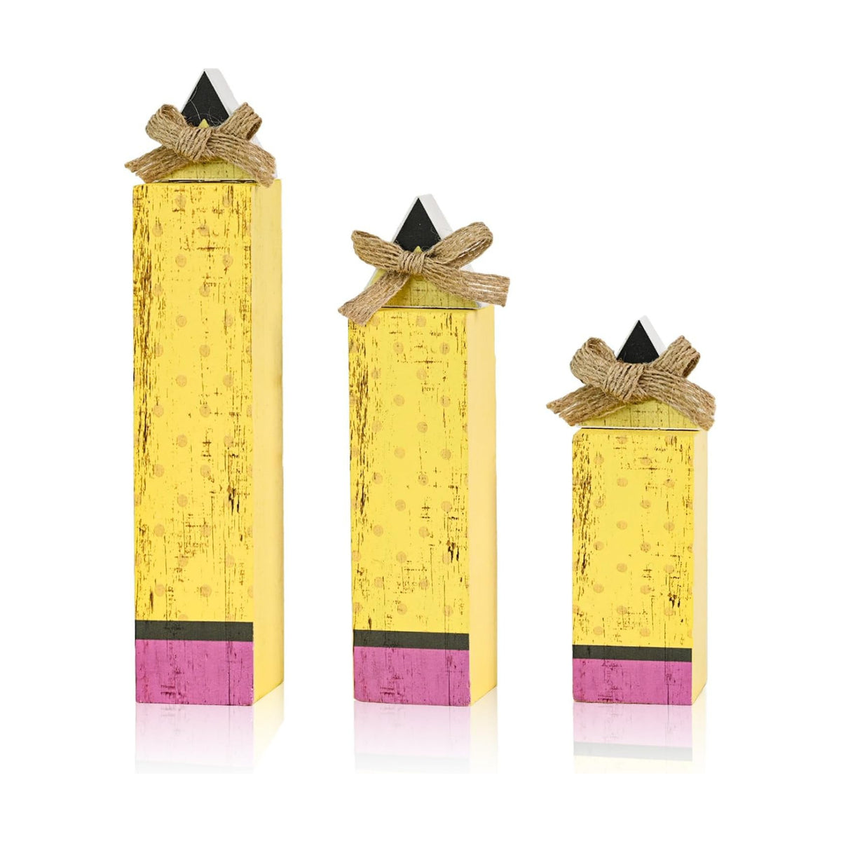 Smile Back to School Wooden Tabletop Decor - Pencil Shaped Desktop Signs - Classroom & Home Office Decorations Gift
