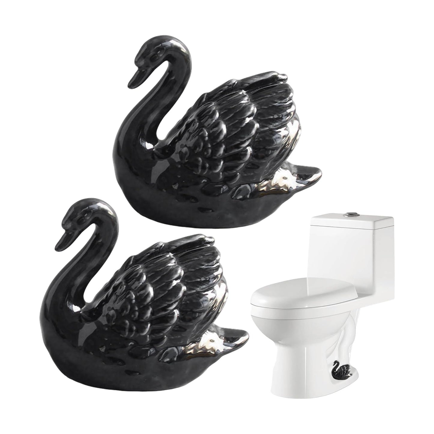 & White Ceramic Swan Figurine / Black