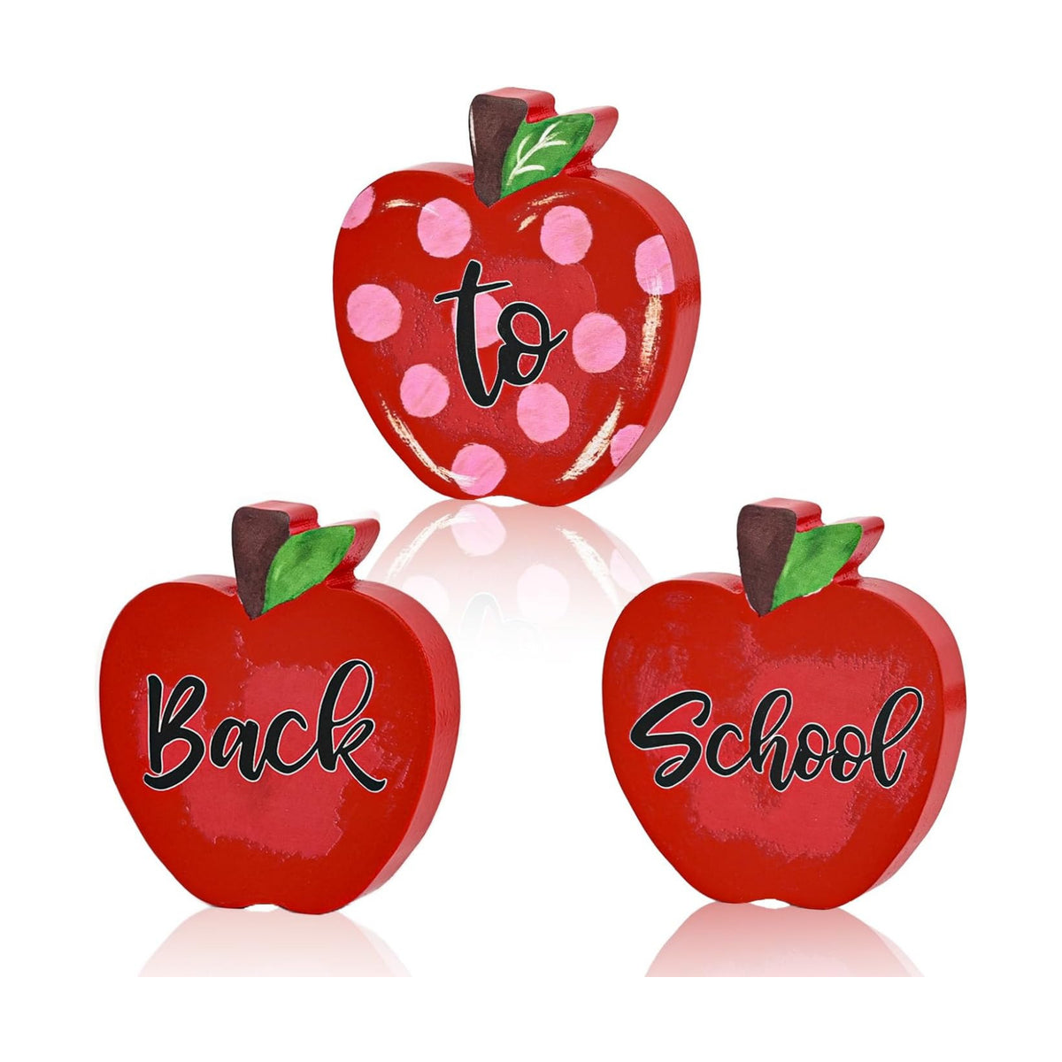 Smile Back to School Wooden Tabletop Decor - Red Apple "Back to School" Desktop Signs - Classroom & Home Office Decorations Gift