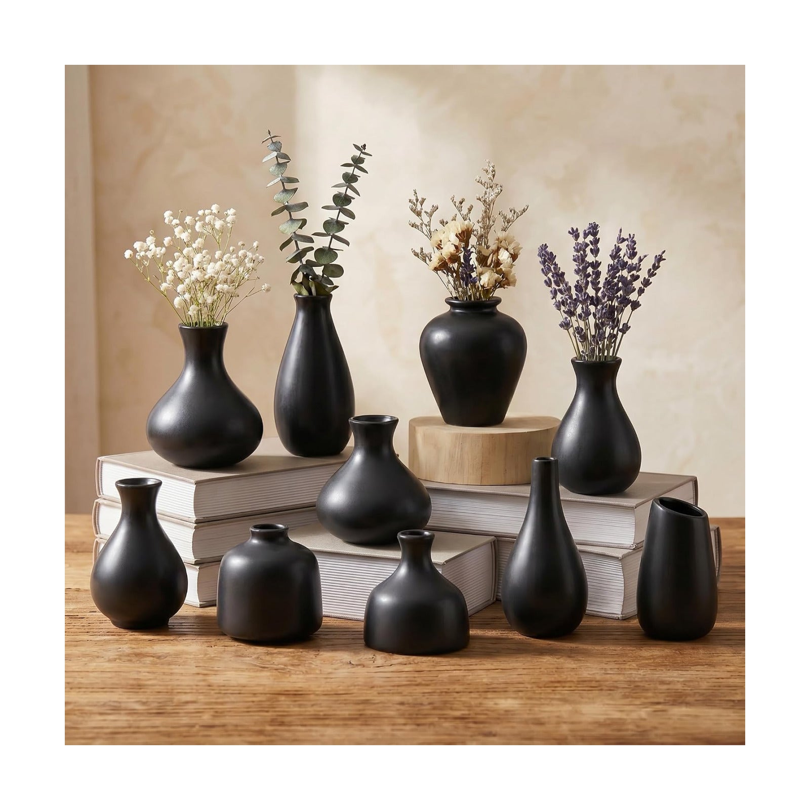 Black Ceramic Bud Vase / Black - 10-piece Set / Set of 10
