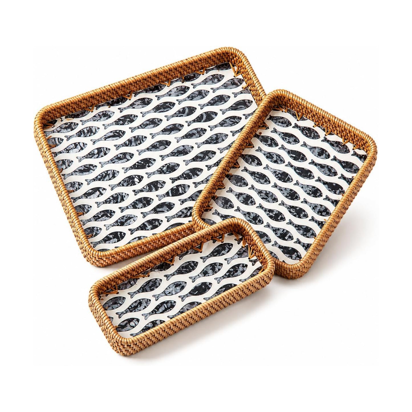 Woven Rattan Tray / Natural / Set of 3