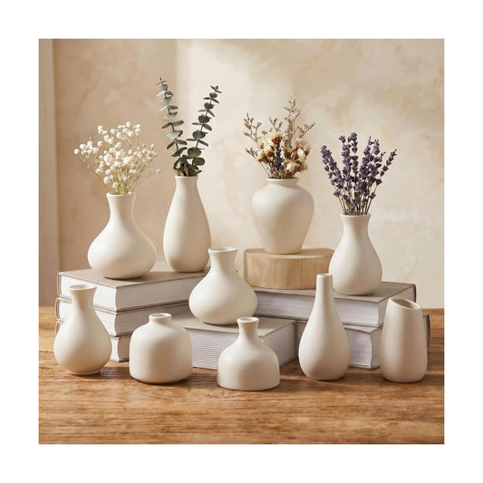 White Ceramic Bud Vase / White - 10-piece Set / Set of 10