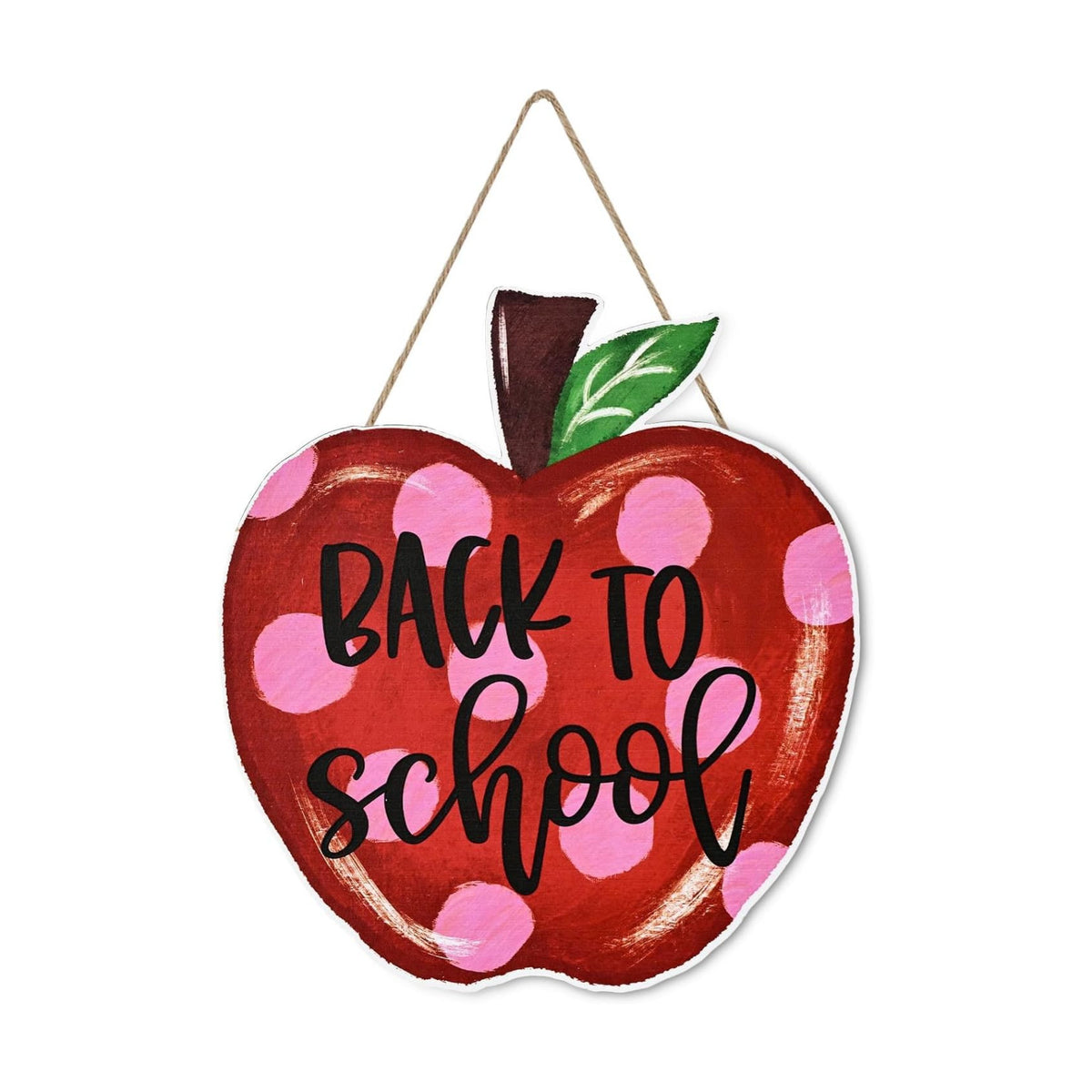 Smile Back to School Red Polka Dot Apple Wooden Door Sign Wall Decor for Classroom, Home, School Entrance - Back to School Gift for Teachers, Students