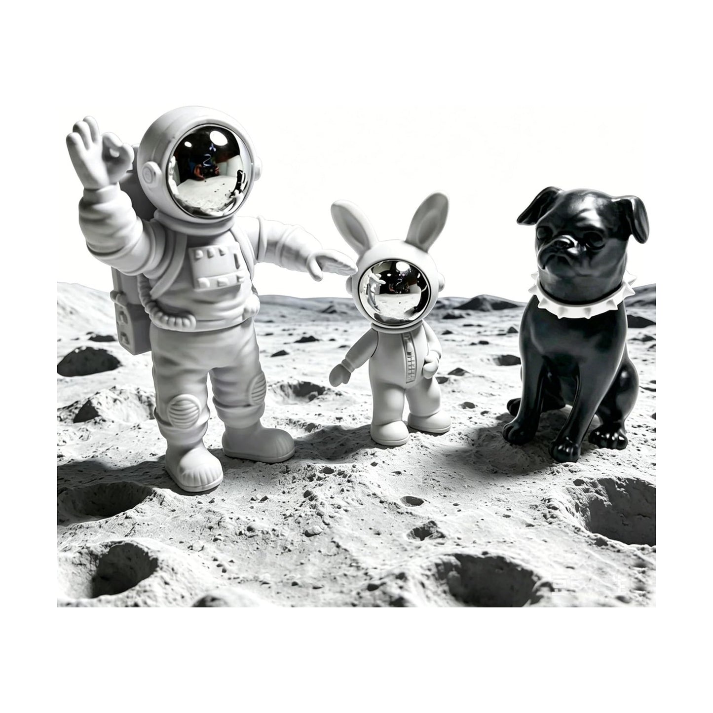 Astronaut Statues / Dog Statue Rabbit Figurine Ornament / Silver / Set of 3