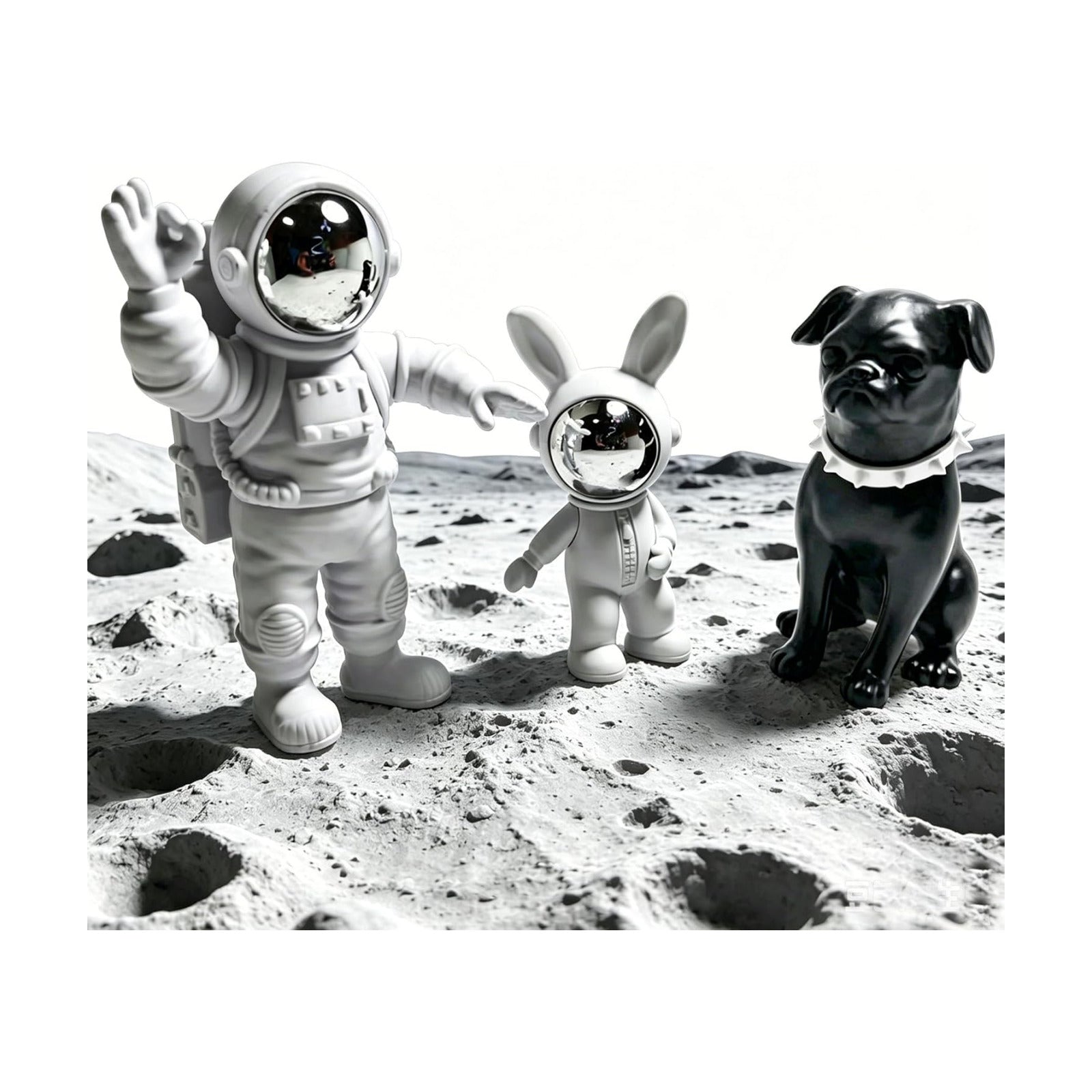 Astronaut Statues / Dog Statue Rabbit Figurine Ornament / Silver / Set of 3