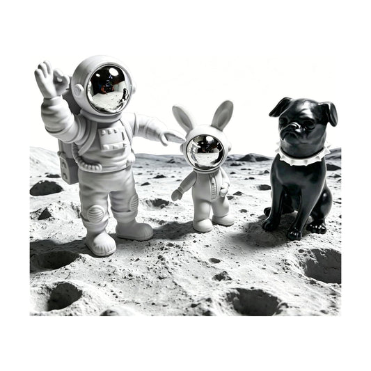 Astronaut Statues / Dog Statue Rabbit Figurine Ornament / Silver / Set of 3
