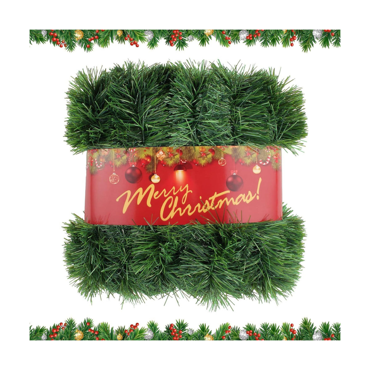 50Ft Green Christmas Garland for Decorations, Artificial Christmas Tinsel Greenery Outdoor Indoor Garlands, Straight Faux PVC Soft Garland for Stairs Railing Fireplace Window Mantle Home Party Decor