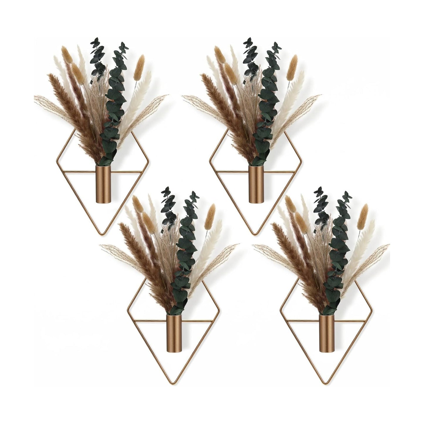Jexine 2 Pcs Hanging Artificial Planters Wall Decor, Antique Copper, Pampas