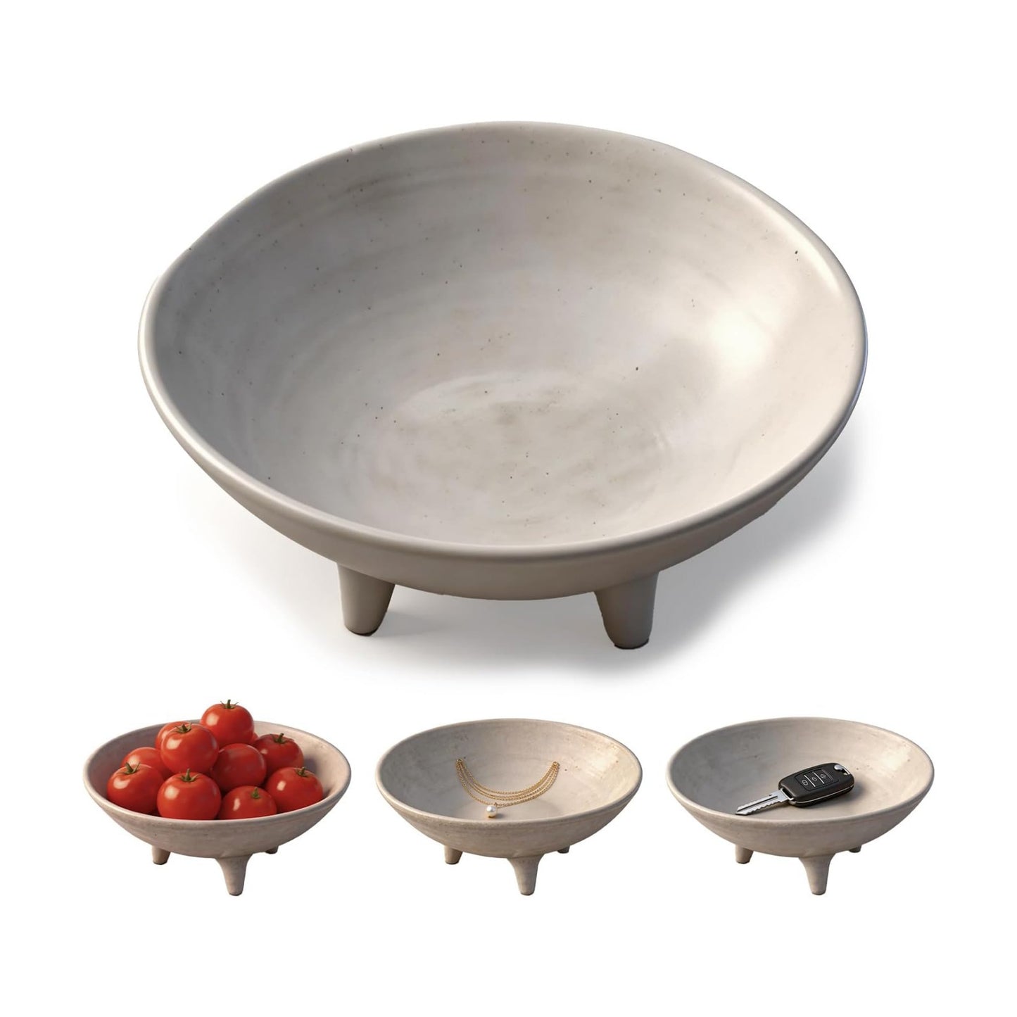6- Three-Legged Ceramic Decorative Bowl / White