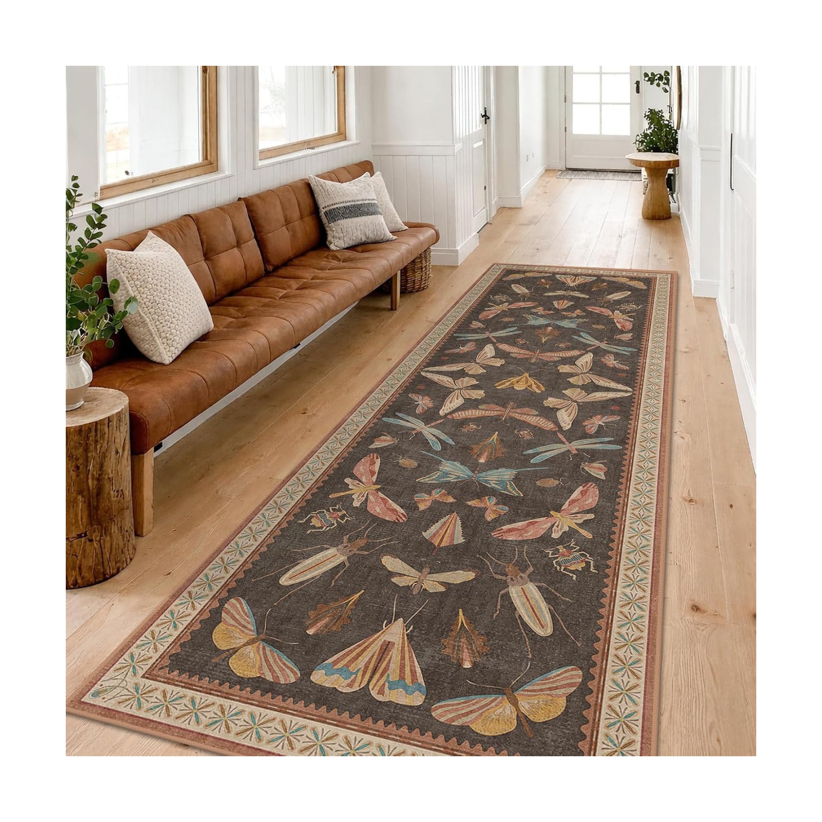Hazo Haus Long Runner Rug 2'6"x10', Washable Non Slip Carpet for Hallway, Kitchen Floor & Entryway, Orange Brown