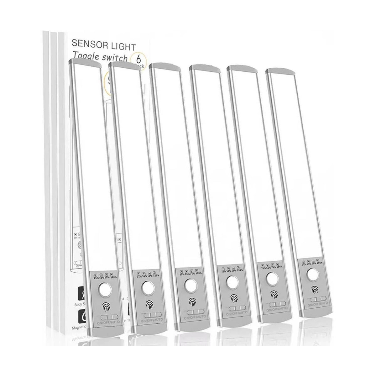 6-Pack Under Cabinet Lights, 1500mAh Rechargeable 52-LED Motion Sensor Light, 10-inch Wireless Magnetic Stick-On Closet