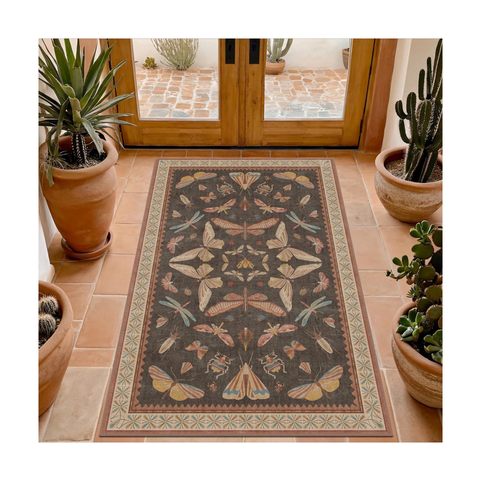Boho Brown 3x6 Entryway Rug Indoor, Farmhouse Kitchen Area Rug for Bedroom, Mudroom & Laundry Room, Soft Low Pile