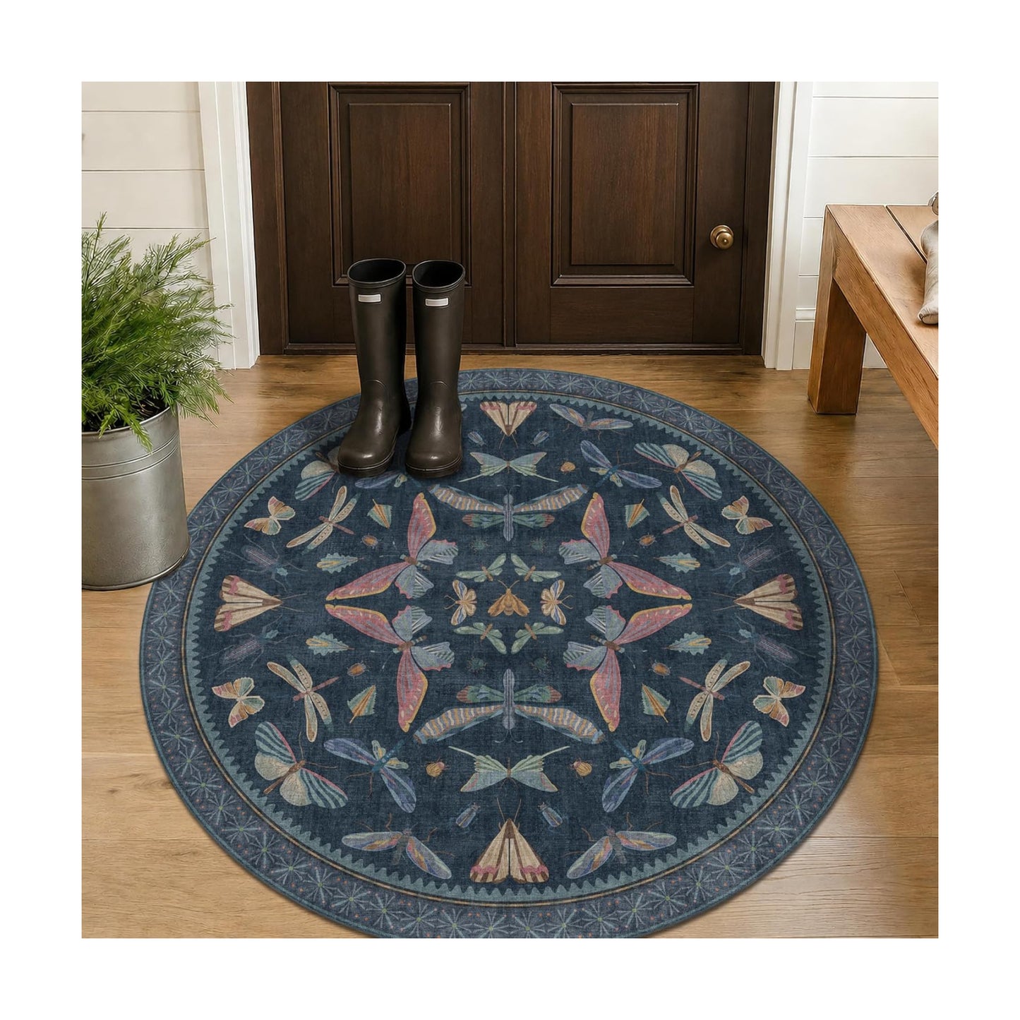 5ft Round Dark Blue Rug for Entryway Indoor, Soft Washable Circle Throw Rug for Living Room, Reading Corner & Home