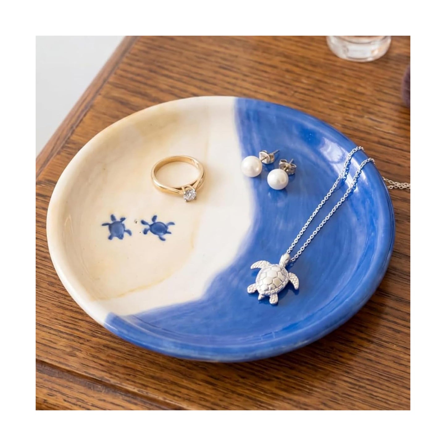 Ring Holder / Coastal Ocean Theme Trinket Tray / Sea Turtle / Blue