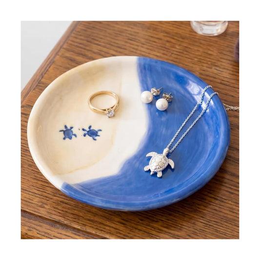 Ring Holder / Coastal Ocean Theme Trinket Tray / Sea Turtle / Blue
