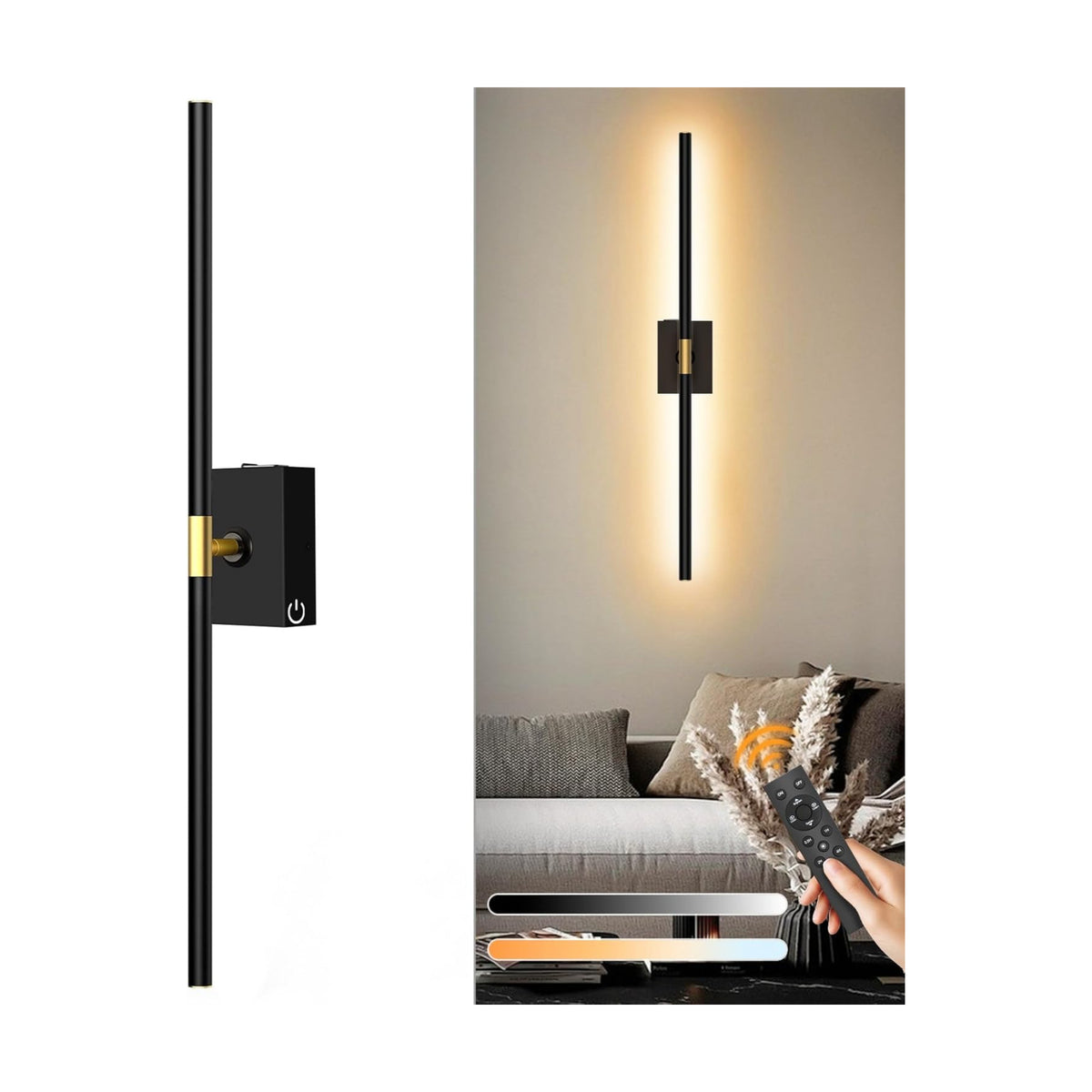 Eneru Battery Operated Wall Sconce, Rechargeable Wireless Light 1 Pack 4CCT | 10000mAh Battery Powered, Touch and