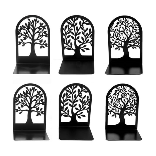 Tree of Life Metal Book Ends / 3 Pairs/ Style B / Black / Set of 6