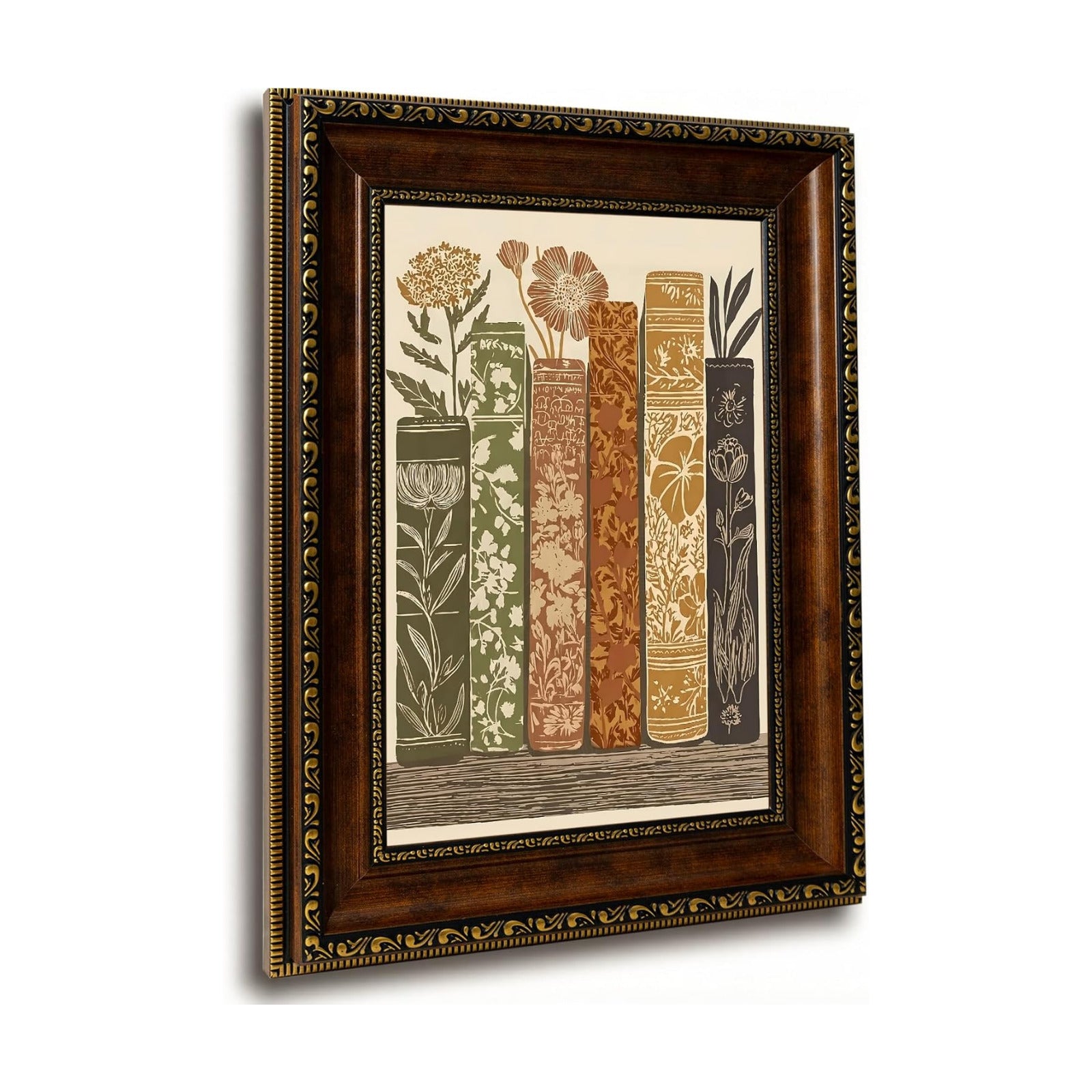 Framed Vintage Books Canvas Wall Art Botanical Book Stack / Book Stack Botanical Framed / 11"L x 9"W
