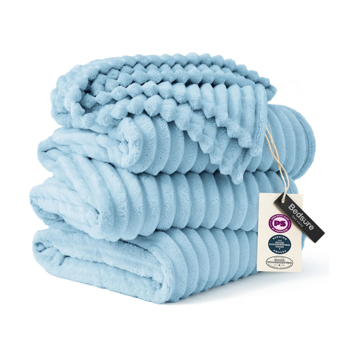 Bedsure Soft Large Fleece Blanket for Bed Light Blue 120"x120"