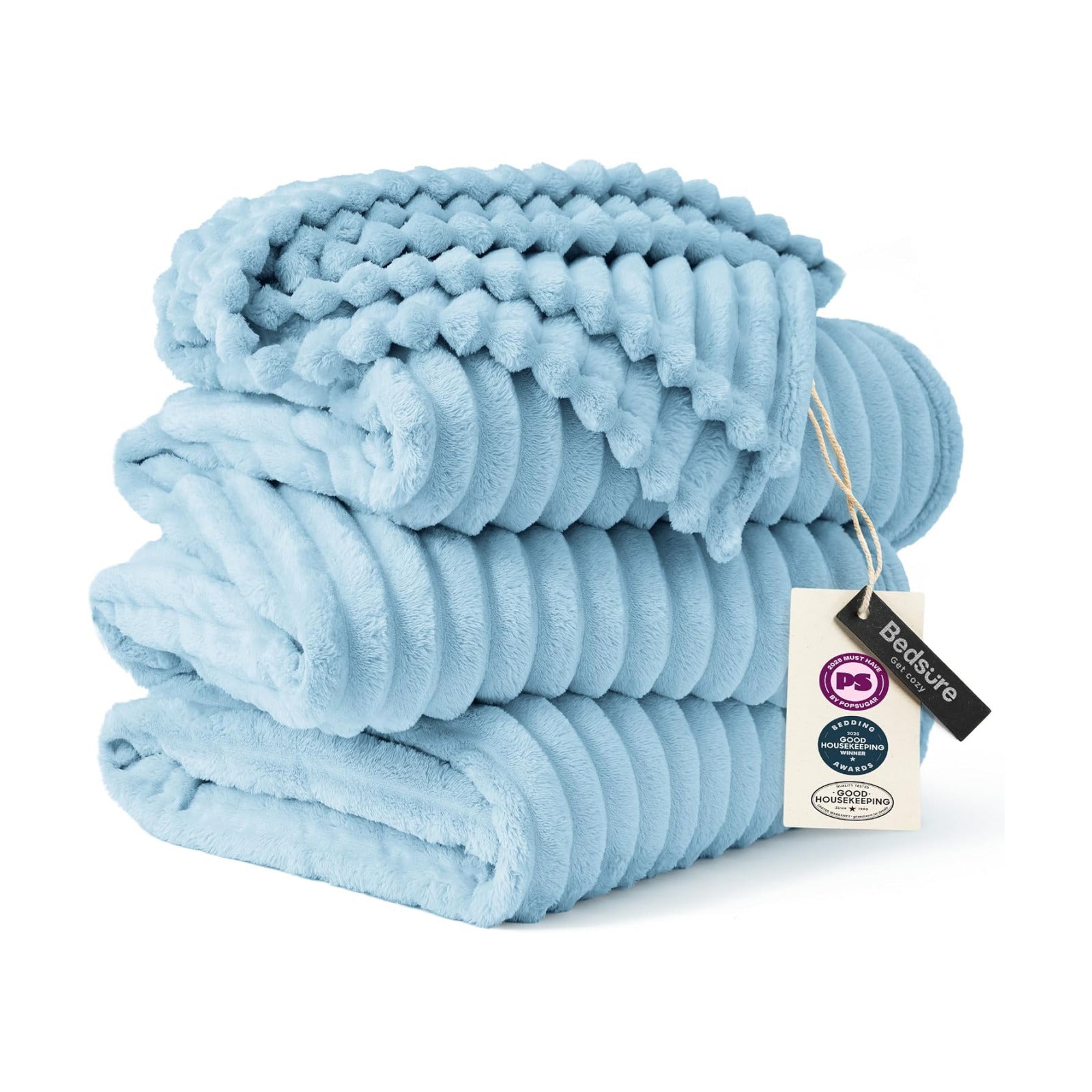 Bedsure Soft Large Fleece Blanket for Bed Light Blue 120"x120"