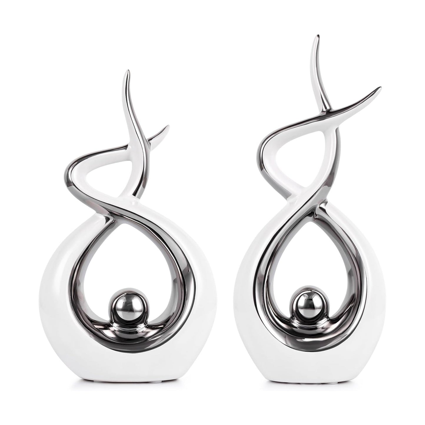 Abstract Table Decor / White and Silver / Set of 2