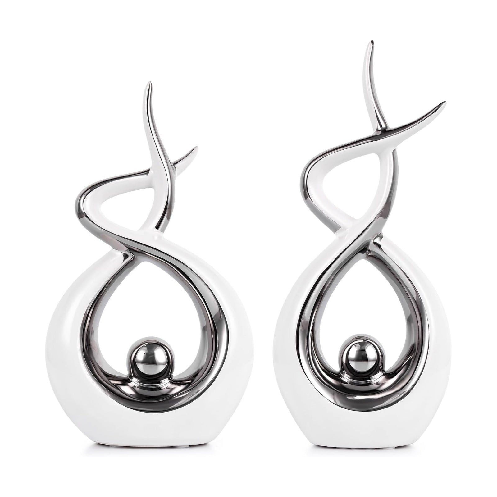 Abstract Table Decor / White and Silver / Set of 2