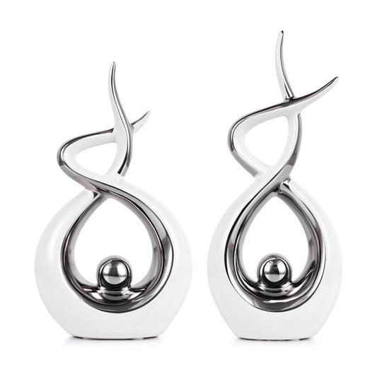 Abstract Table Decor / White and Silver / Set of 2