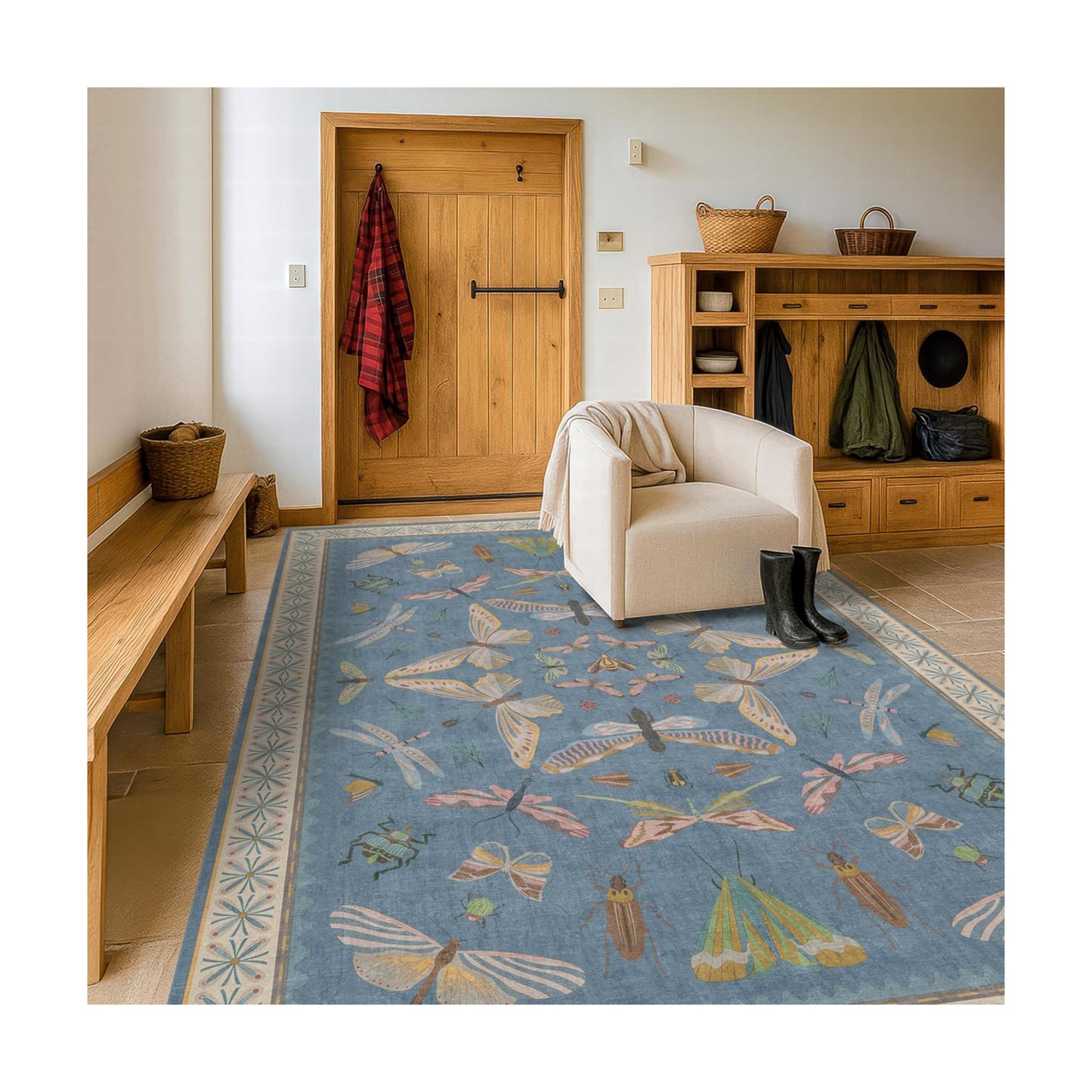 Hazo Haus 6x8 Blue Floral Area Rug for Living Room, Bedroom & Dining Room Table, Washable Non Slip Lightweight Foldable