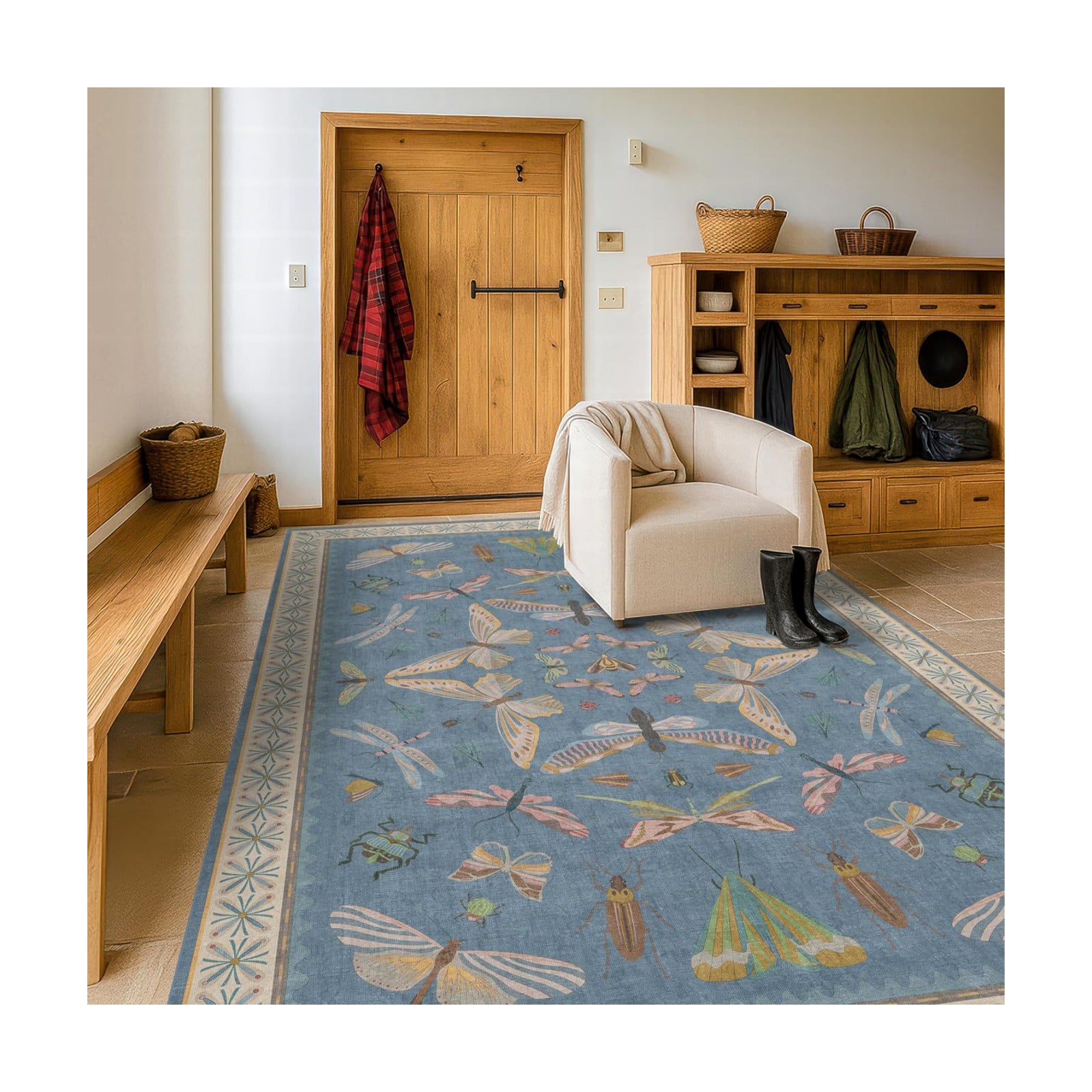 Hazo Haus 6x8 Blue Floral Area Rug for Living Room, Bedroom & Dining Room Table, Washable Non Slip Lightweight Foldable
